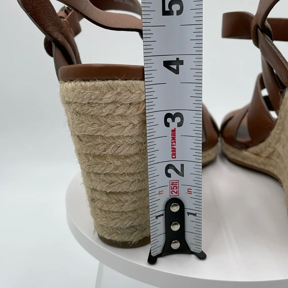 Prada Rony Brown Leather Espadrilles Platform Jute & Rubber‎ Wedge Heel - 37